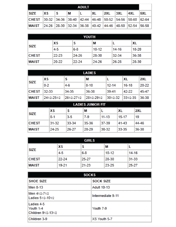 Augusta Size Chart