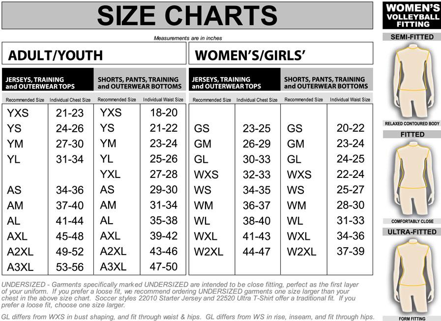 High 5 Sportswear Size Chart